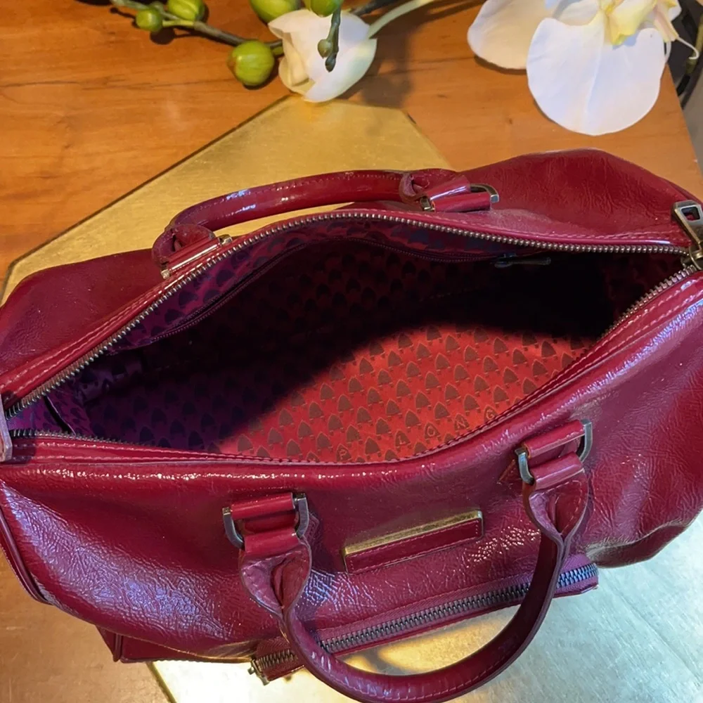 Longchamp Legende Top Handle Boston Bag Satchel in Red Verni Patent Leather